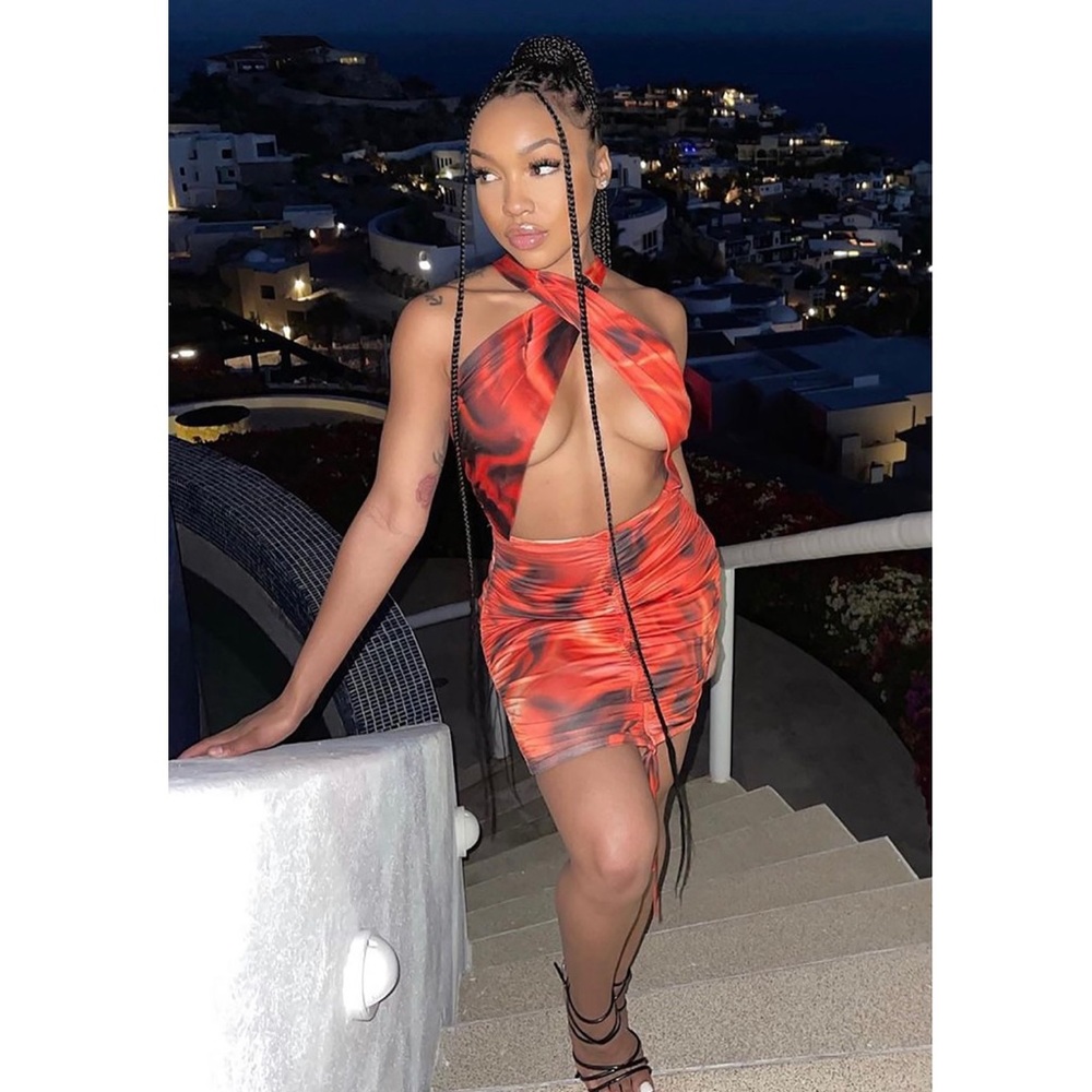 🔥 Mackenzie Ruched Mini Dress - Orange/combo🔥